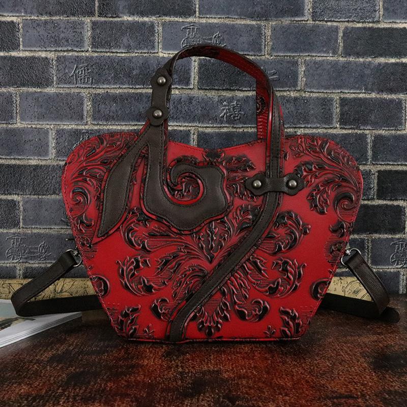 Floral Leather Top-Handle Bag