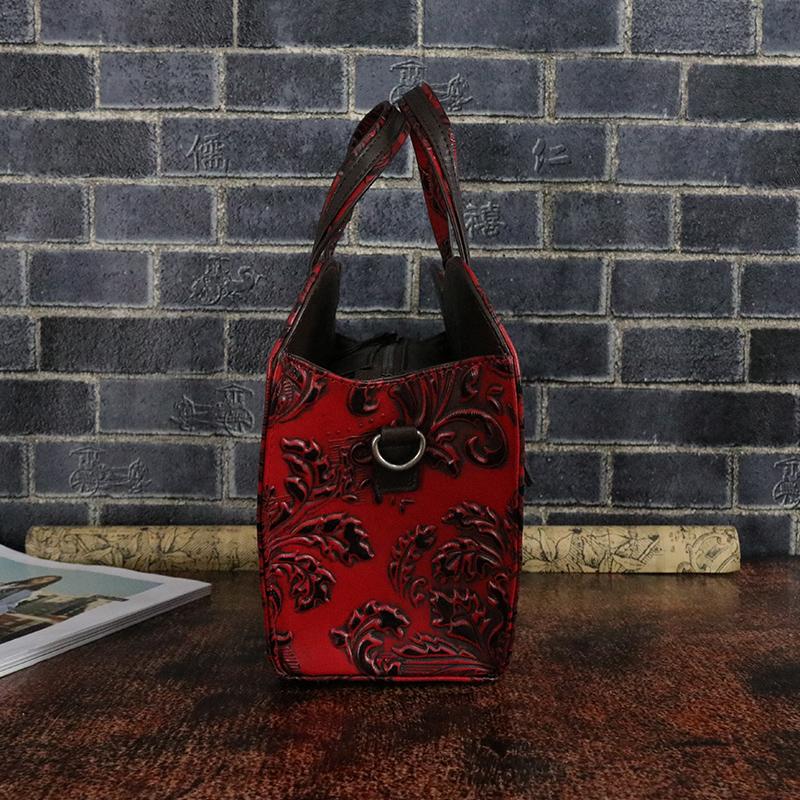 Floral Leather Top-Handle Bag