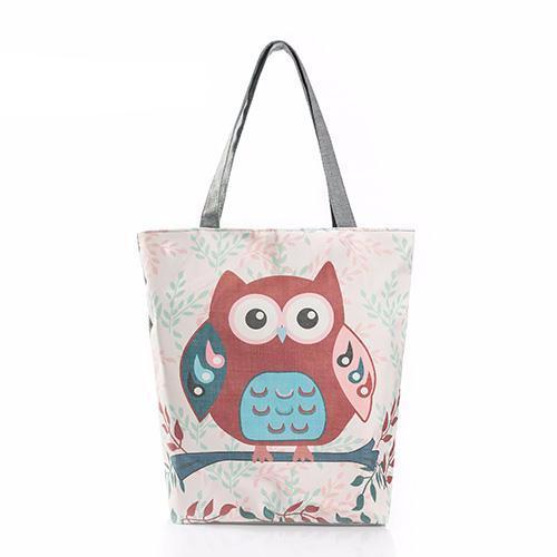 Floral And Owl Printed Handbag