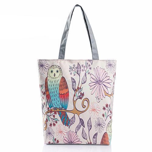 Floral And Owl Printed Handbag